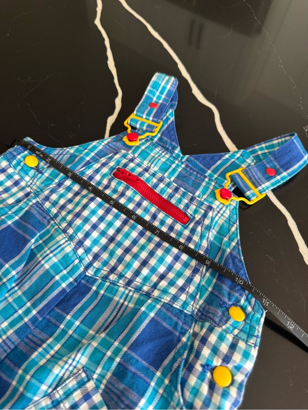 Vintage Gymboree Blue Plaid Overalls with Yellow Button Accents - Picture 7 of 8